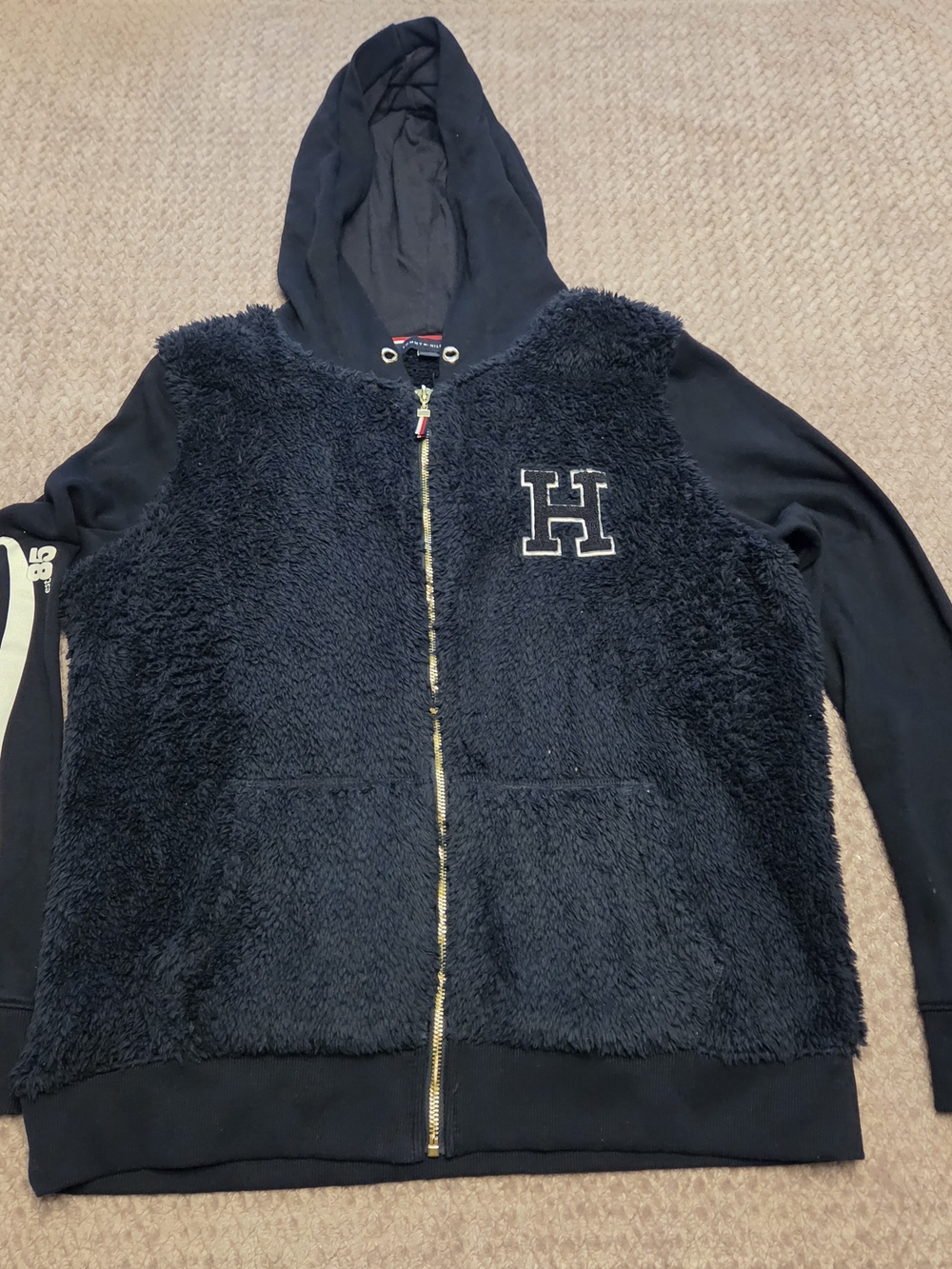 Tommy Hilfiger Navy Hooded Sherpa Front Jacket with 'H' Patch